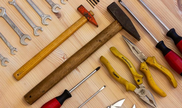Tools laying on a wood floor