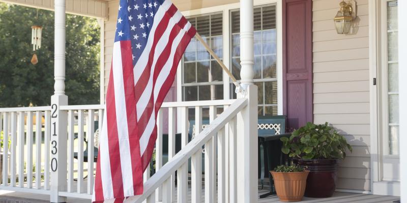 a house with an American flag in front