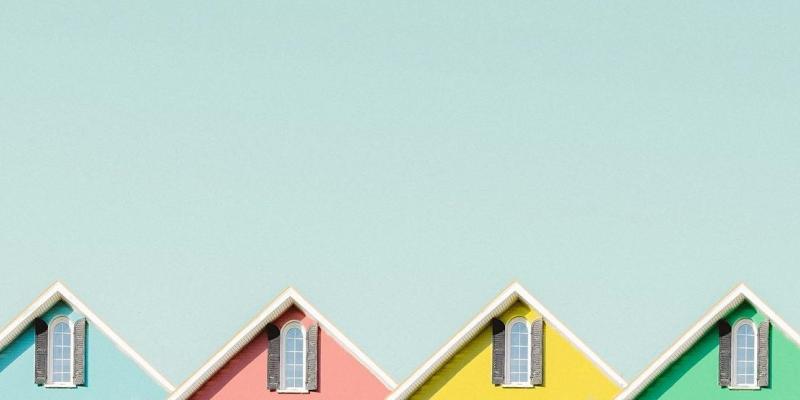 Tops of four homes in different colors