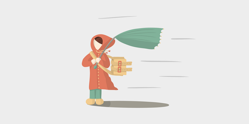 Hurricane Season Home Safety Tips A vector image of a child standing in the rain when it's windy